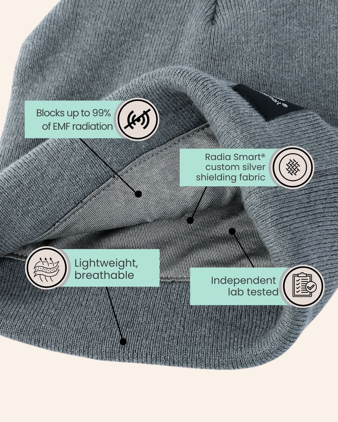 The Radia Smart® Winter Beanie (Grey) offers EMF protection with silver-lined Faraday fabric that blocks RF, 5G, and wireless radiation. Designed for warmth and wellness, it helps reduce exposure to harmful frequencies while supporting fertility and overall health. Soft, breathable, and stylish, this anti-radiation beanie is perfect for daily wear in colder weather, providing comfort, protection, and peace of mind in today’s connected world.